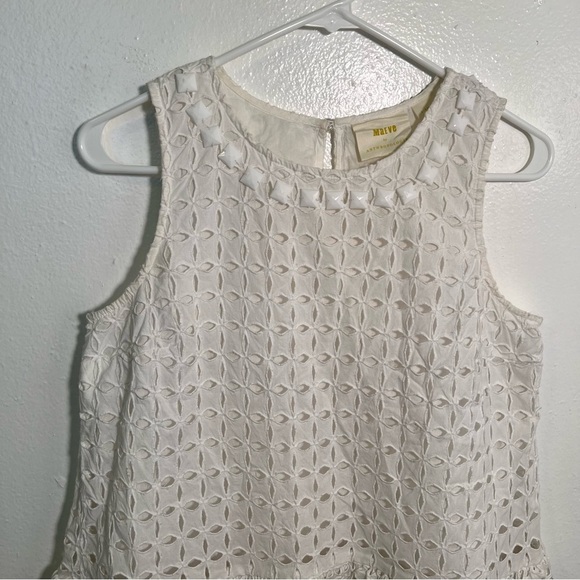 Maeve Anthropologie Monika Beaded Eyelet Sleeveless Peplum Blouse White XS - Picture 4 of 13